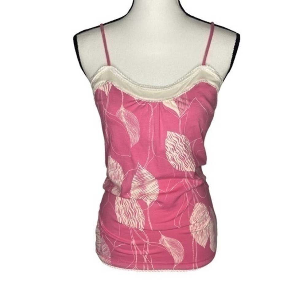 American Eagle Outfitters Top Pink Cream Leaf Print Lace Detail Shelf Bra‎ Cami